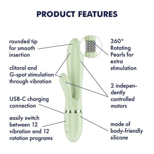 Вибратор-кролик с жемчужным массажем салатовый Satisfyer Pearl Bunny 2 Light Green - 7