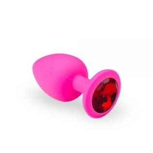 Анальна силіконова пробка з червоним кристалом Crystal Silicone розмір L