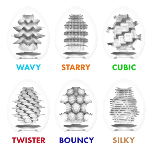Набір мастурбаторів-яєць прозорого кольору Tenga Egg Standard 3 Pack 1 Wavy, Starry, Cubic 3 штуки - 7