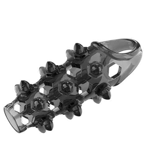 Насадка на пенис с шипами и кольцом для стимуляции черная MELEON Stinger Locking Sleeve - 6