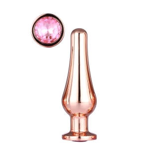 Анальная пробка алюминиевая розовая конической формы с розовым камнем Dream Toys размер M