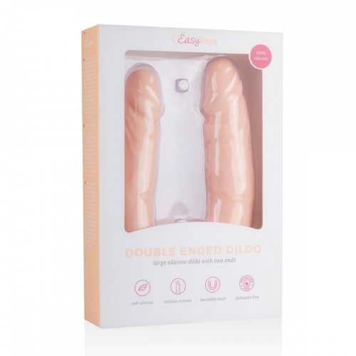 Двухсторонний фаллоимитатор реалистичный силиконовый бежевый Easytoys - 3