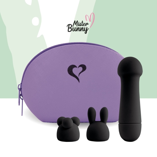 Мини-вибратор для стимуляции клитора с двумя насадками чёрный FeelzToys Mister Bunny - 4