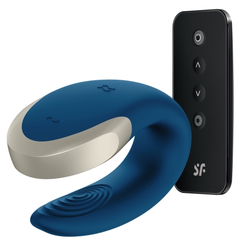 Смарт-вибратор 7,5/3 см для пар Satisfyer Double Love (Blue) с пультом Сатисфаер - 1