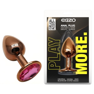 Анальная пробка золотистая из нержавеющей стали с малиновым кристаллом EGZO Round Plug размер S