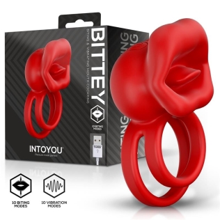 Эрекционное виброкольцо для пениса двойное красное Intoyou Bittey 