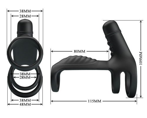 Вібронасадка для чоловіків чорного кольору LYBAILE Pretty Love VIBRATING PENIS SLING - 8
