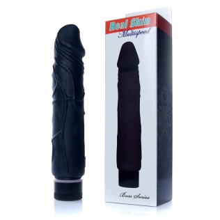 Вібратор реалістичний чорний Boss Series Real Skin довжина 22 см діаметр 4 см