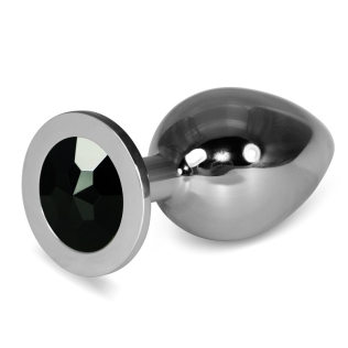 Анальна пробка сріблястого кольору із кристалом чорного кольору Lovetoy Rosebud Plug