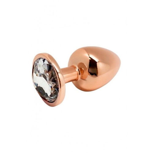 Анальна пробка Золотистого кольору зі сріблястим камінчиком Wooomy Tralalo Metal Plug розмір L - 1