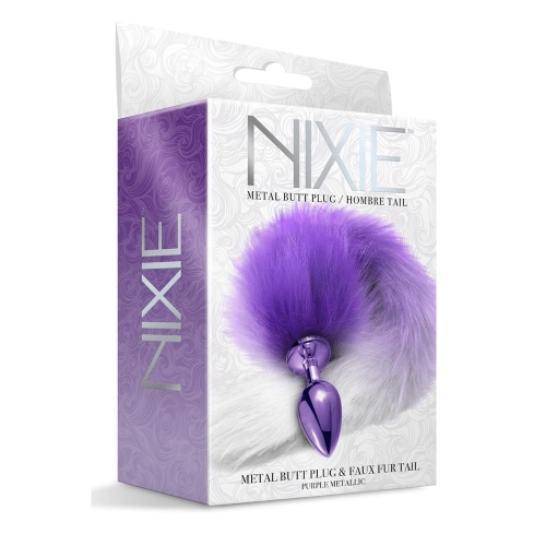 Анальна пробка із хвостом фіолетового кольору NS Novelties Global Novelties Nixie Metal Butt Plug With Ombre Tail Purple Metallic - 3
