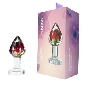 Роскошная анальная пробка с настоящей розой внутри прозрачная Loviss Rose Anal Plug 