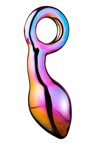 Анальний пробка з кільцем із боросилікатного скла різнокольорова Dream Toys Glamour glass chunky ring plug - 1