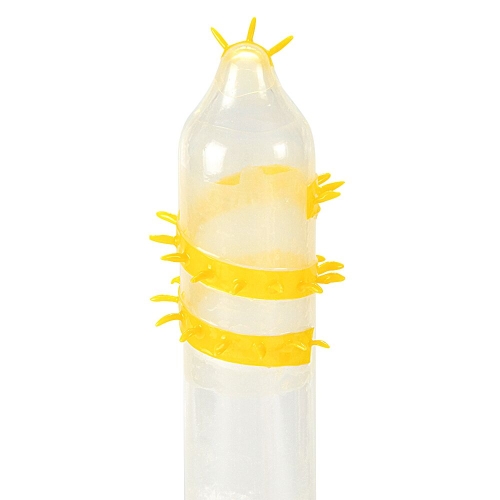 Презерватив прозрачный с усиками и спиралью шипов Recare Spike Condom Yellow - 2