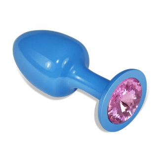 Анальная пробка голубого цвета с кристаллом розового цвета Lovetoy Rosebud Plug