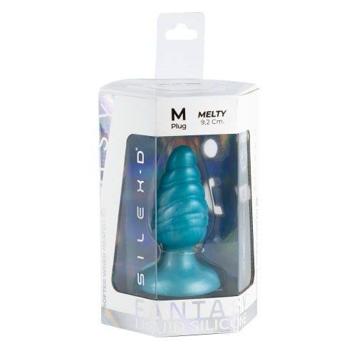 Анальна пробка на присосці бірюзова рельєфна SilexD Fantasy Melty Plug розмір M - 5