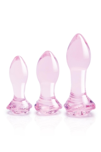 Набір анальних пробок скляних рожевого кольору DreamToys Glaze Rosebud 3 штуки - 2