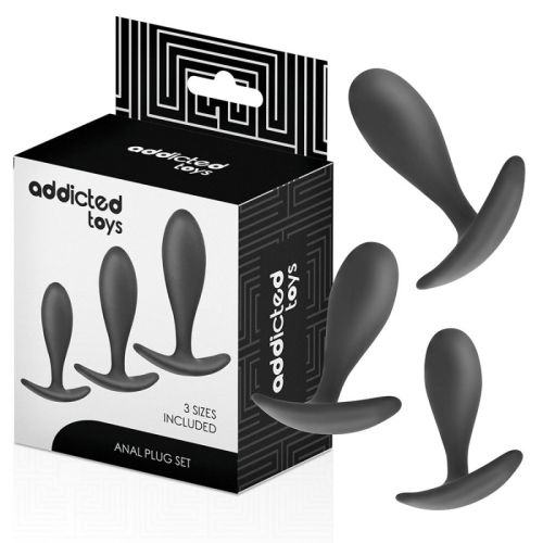 Набір анальних пробок чорних силіконових Addicted Toys Set Of 3 Anal Plug Silicone модель 2 3 штуки - 1