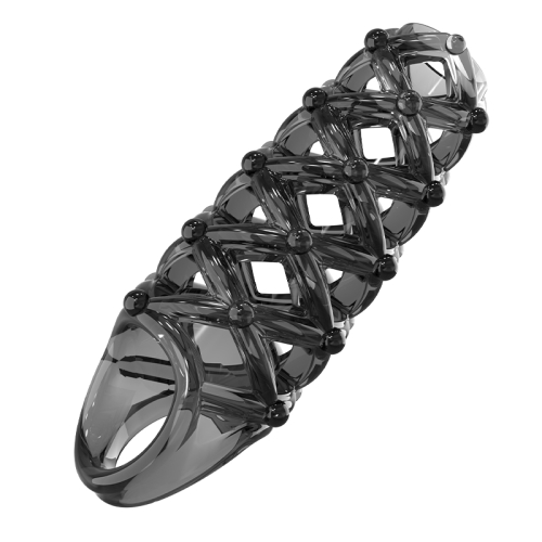 Стимулирующая насадка на член с пупырышками черная Meleon - Lace Locking Sleeve - 8