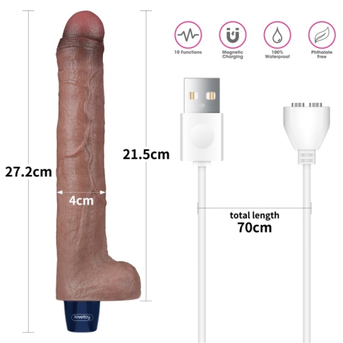 Вибратор реалистик из силикона коричневый Lovetoy Real Softee Rechargeable Silicone Vibrating Dildo 10.5 - 3