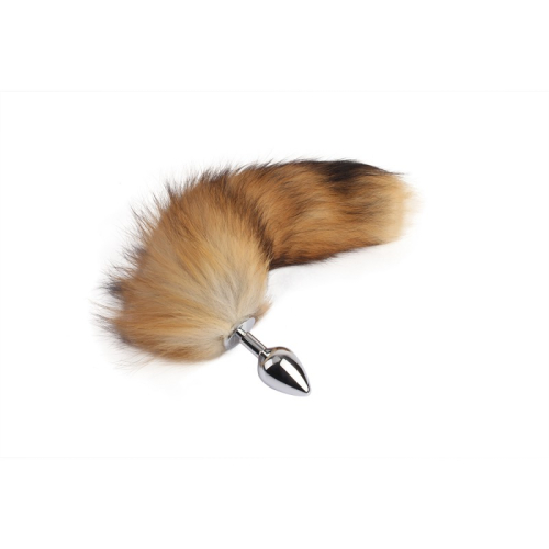 Анальний металевий затор сріблястого кольору з хвостом Chisa Fluffy Fox Plug - 3