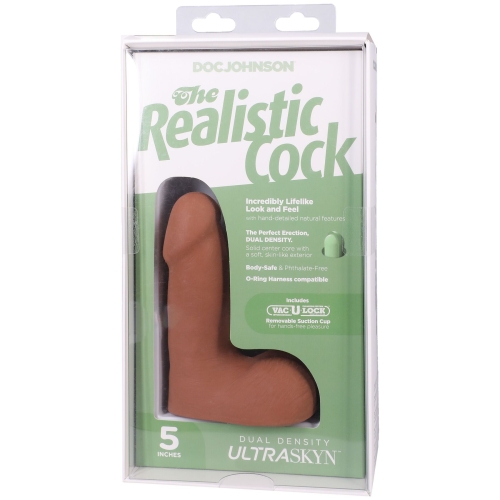 Фаллоимитатор реалистичный на съемной присоске бежевый Doc Johnson The Realistic Cock ULTRASKYN - 5 Inch with Balls Caramel - 9
