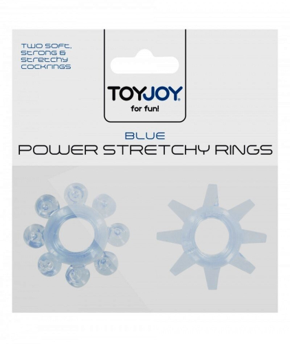 Набор из 2 шт эрекционных колец на пенис голубой без вибрации Power stretchy Rings Blue - 1