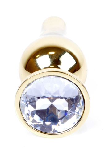 Анальна пробка золотистого кольору із кристалом сріблястого кольору BOSS of TOYS Jewellery BUTT plug - 3