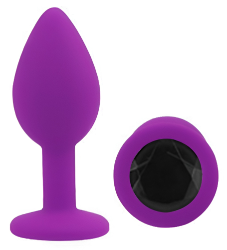 Силіконова фіолетова анальна пробка із чорним кристалом EGZO Silicone Round Plug розмір S - 2