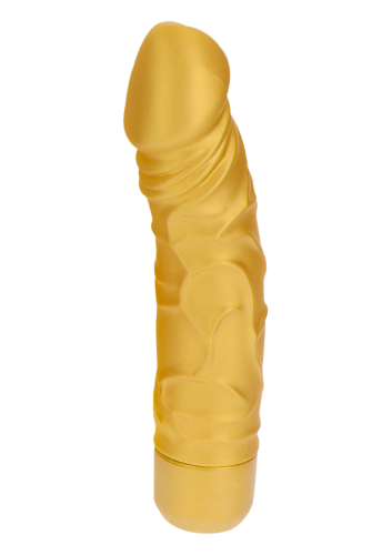 Вібратор великий реалістичний золотистого кольору Toy Joy Gold Dicker довжина 201 мм - 4