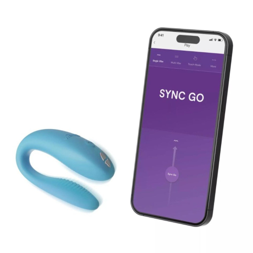 Смарт вибратор для пар силиконовый голубого цвета We Vibe Sync Go Light - 2