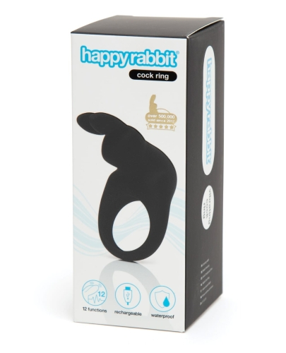 Эрекционное виброкольцо для члена с ушками черное Happy Rabbit - 5
