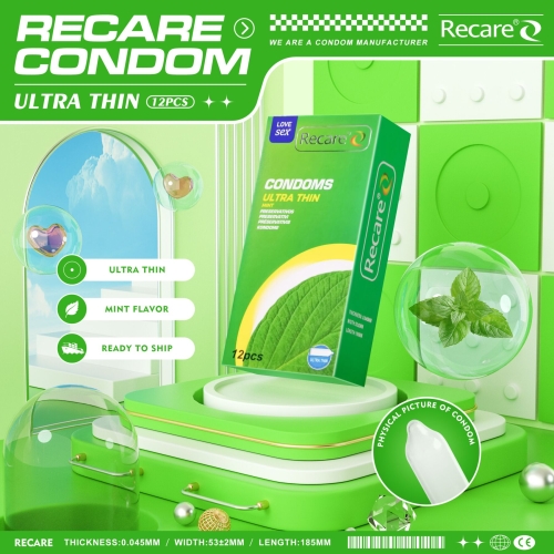 Презервативы ультратонкие аромат мята Recare Ultra Thin Mint Condoms 12 штук - 5