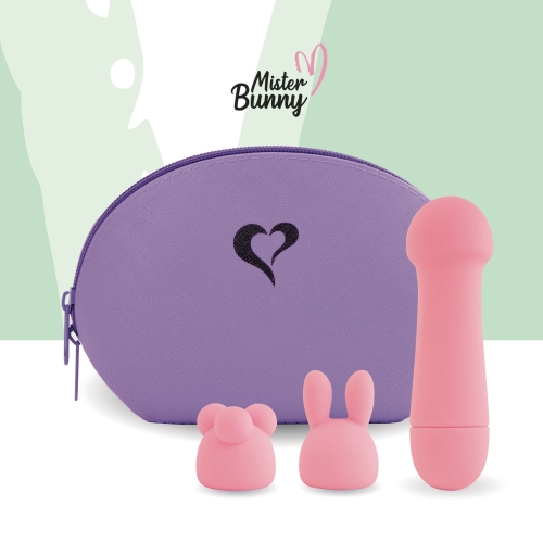 Міні-вібратор для стимуляції клітора з двома насадками рожевий FeelzToys Mister Bunny - 4