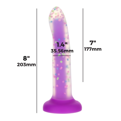 Фалоімітатор, що світиться в темряві, на присосці фіолетового кольору Addiction Dildo Purple Confetti - 4