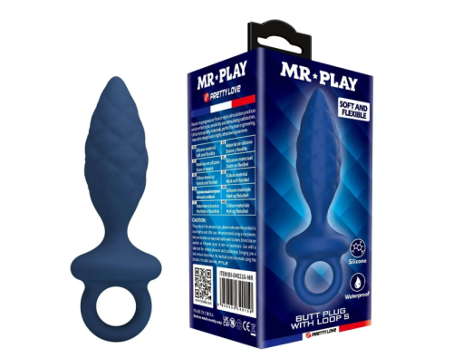 Анальная пробка с кольцом синяя LYBAILE MR.PLAY Butt Plug with Loop размер S - 1