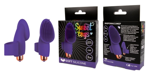 Вибратор для клитора силиконовый с усиками на палец SWEET TOYS фиолетовый L 9 см D 3,3 см - 4