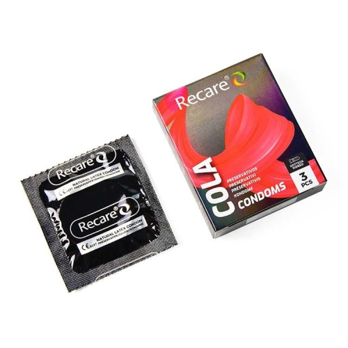 Презервативи з пухирцями та ребрами аромат Кола Recare Cola Dotted&amp;amp;Ribbed Condoms Holographic 3 штуки - 2