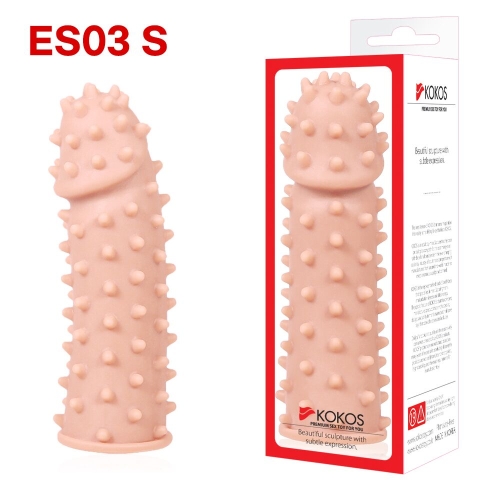 Насадка на член с пупырышками телесного цвета Kokos Extreme Sleeve ES.03 размер S - 4