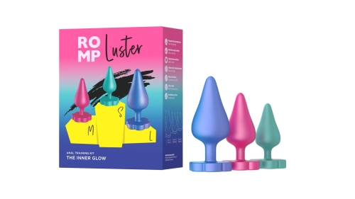 Набор анальных пробок бирюзовая розовая синяя Romp Luster 3 штуки - 12