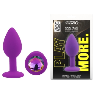 Силіконова фіолетова анальна пробка з райдужним кристалом EGZO Silicone Round Plug розмір S