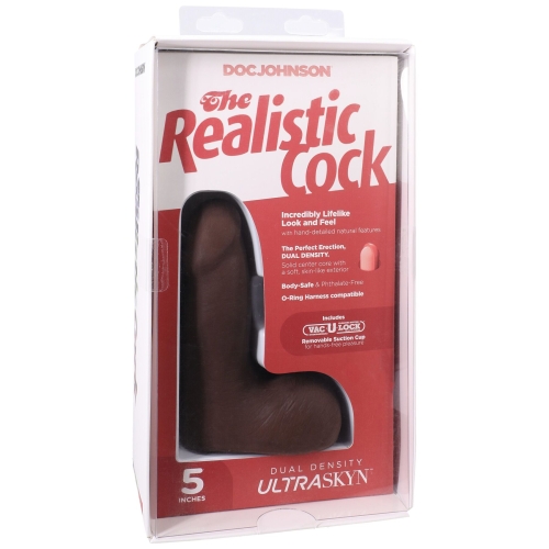 Фаллоимитатор реалистичный на съемной присоске коричневый Doc Johnson The Realistic Cock ULTRASKYN - 5 Inch with Balls Chocolate - 8