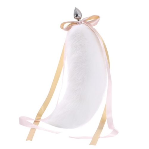 Анальний металевий затор із білим хутряним хвостом Detachable Fluffy Fox Tail Plug Snow - 2