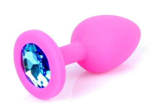 Анальна пробка М рожевого кольору із кристалом блакитного кольору BOSS of TOYS Jewellery plug - 7