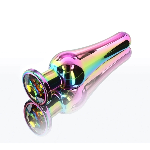 Анальний корок металевий з камінчиком райдужного кольору Toy Joy Twilight Bum Bijou розмір Medium - 2