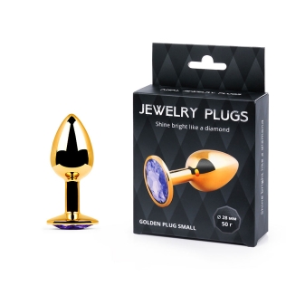Металева анальна втулка Anal Jewelry Plug золота з фіолетовим кристалом L 72 мм d 28 мм Вага 50г