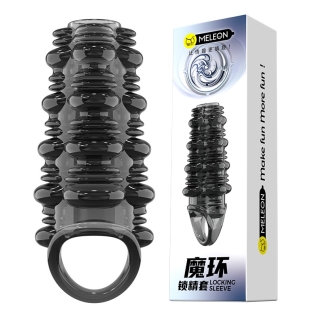 Стимулирующая насадка на член с пупырышками черная Meleon - Arcane Ring Locking Sleeve