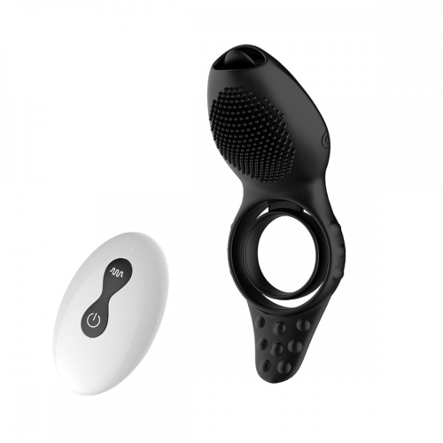 Эрекционное рельефное виброкольцо черного цвета с пультом ДК Boss series - 1