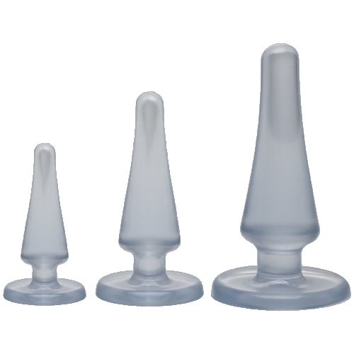 Набор анальных пробок с гелевым напылением с ограничителями Doc Johnson Crystal Jellies Anal Initiation Kit - Clear - 1