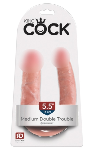 Двосторонній фалоімітатор реалістичний тілесного кольору Pipedream King Cock M Double Trouble Flesh - 1